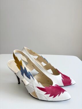 Vintage 1970s Rosina Ferragamo Schiavone Snakeskin Flame Slingback Heels 7